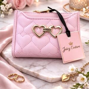 Juicy Couture Chiffon Pink Heart Bifold Card Case Wallet NWT